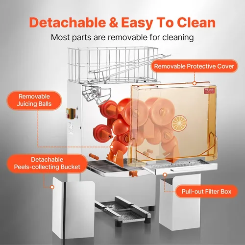 Miniatura 5 de VEVOR Exprimidor de naranja comercial, extractor de jugo automático de 120W, exprimidor de naranja de acero inoxidable para 20 naranjas por minuto