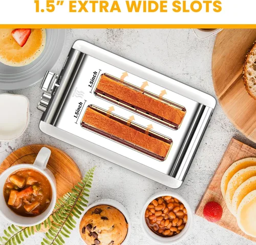 Miniatura 4 de Simple Deluxe Tostadora de 2 rebanadas de acero inoxidable, 6 ajustes de tostado y tostadora de 3 funciones, ranura extra ancha, para pan y gofre