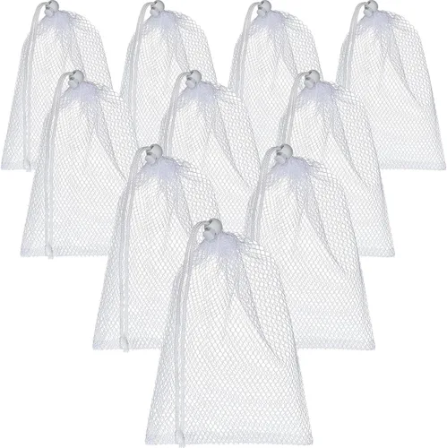 Miniatura 10 de TecUnite 10 Piezas Bolsas de Malla con Cordón Bolsas de Lavandería Grandes de Malla de Nailon Bolsa de Malla para Regalo Apta para Lavavajillas