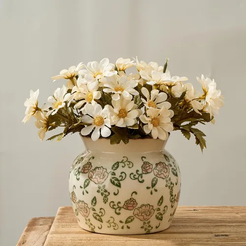 Miniatura 13 de SIDUCAL Jarrón Vintage Azul y Blanco Cerámica Chinoiserie Floral de 6 Pulgadas Jarrón Retro de Porcelana Azul y Blanca con Efecto Agrietado