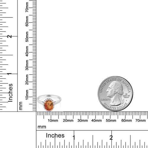 Miniatura 58 de Gem Stone King Anillo de compromiso ovalado de oro blanco de 10 quilates con piedra natal y halo de diamantes Ovalado de 0.354 x 0.276 in Anillo