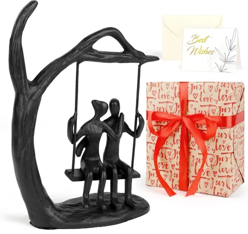 Miniatura 12 de Kresecioo Aniversario para pareja/ella, estatua de pareja cariñosa besándose debajo del paraguas, escultura de hierro fundido hecha a mano