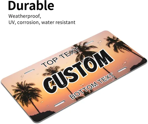 Miniatura 6 de Placa personalizada de licencia, placas decorativas personalizadas para el frente del automóvil con palmeras de playa y océano, placas de licencia