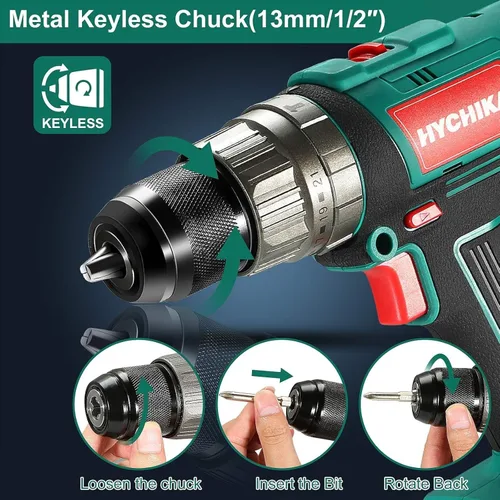 Miniatura 3 de HYCHIKA - Taladro de martillo inalámbrico de 18 V, kit de sierra bimetálica de 3/4 a 2-1/2 pulgadas, kit combinado de herramientas