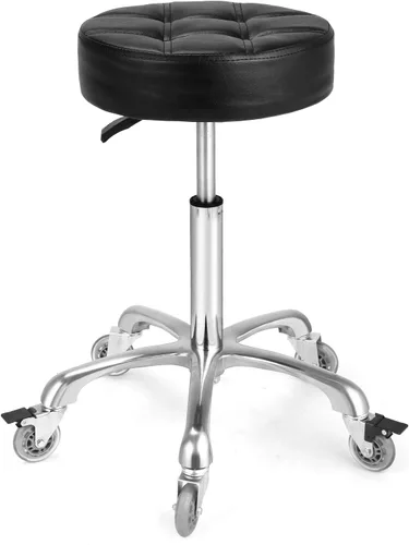 Miniatura 15 de Taburete ajustable resistente – Taburetes con ruedas giratorias de bloqueo – Taburetes giratorios sin respaldo para belleza, peluquería, spa, hogar