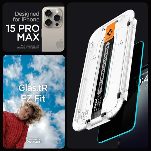 Miniatura 3 de Spigen Protector de pantalla de vidrio templado [GlasTR EZ FIT - Privacy] diseñado para iPhone 15 Pro Max [compatible con fundas] - Paquete de 2