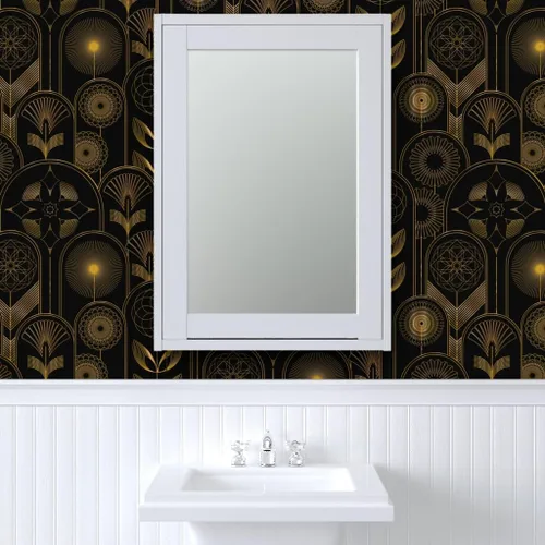 Miniatura 9 de Spoonflower Papel tapiz para despegar y pegar, diseño de flores Art Deco de los años 20, flores negras, geométricas, oscuras, papel tapiz extraíble