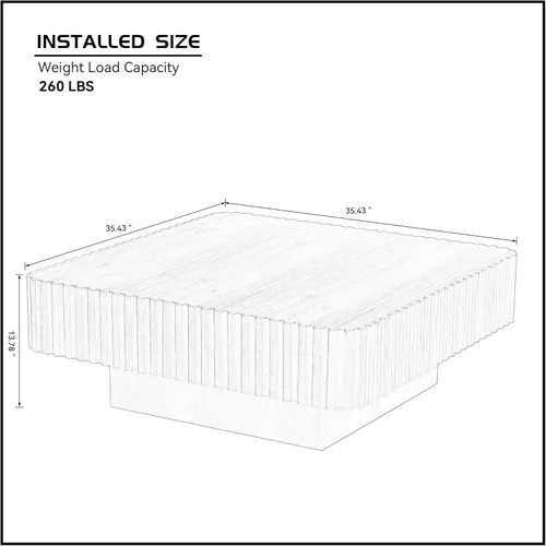 Miniatura 2 de Mesa de Centro Cuadrada de 35.43'' para Sala de Estar Mesa de Centro Acanalada Mesa Central Moderna con Pedestal para Apartamento Negro