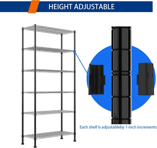 Miniatura 5 de REGILLER Estantería de Almacenamiento de Metal de Alambre con Estantes Ajustables, Unidades de Estantería de Pie para Lavandería, Baño, Cocina, Negro
