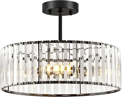 Miniatura 19 de YURNYQ Lámpara de Techo de Cristal, Moderna Lámpara de Techo Semi Empotrada, Luminarias de Techo Cromadas para Pasillo, Cocina, Entrada, Dormitorio