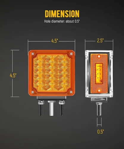 Miniatura 5 de Partsam Luces LED de Pedestal Ámbar/Ámbar de Doble Cara 39 Luces LED de Señal de Giro Montaje con Perno Luces de Guardabarros Luces Laterales