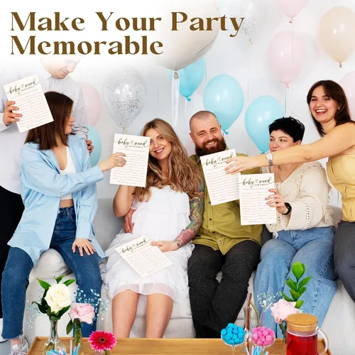Miniatura 5 de JOETMAE Tarjetas de juegos de baby shower de 5 x 7 pulgadas, tarjeta de juego de palabras para bebé, 50 divertidas tarjetas de juego de palabras