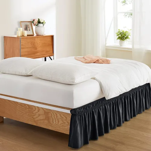 Miniatura 2 de Entisn Falda de cama ajustable negra para cama Twin y Twin XL - con caída entallada de 14 pulgadas, faldas de cama envolventes con cinturón elástico