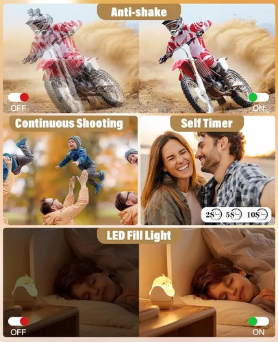 Miniatura 6 de Nueva cámara digital 2025, 56MP FHD 1080P para niños con zoom digital de 16x, antivibración, detección facial, captura de sonrisas, tarjeta TF de 32