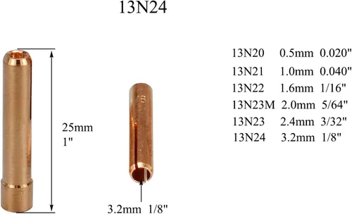 Miniatura 7 de RIVERWELD TIG Cuerpo de pinza de lente de gas 45V43 13N22 1/16 pulgadas 0.063 in y boquilla de cuarzo vasos de vidrio transparente #6 3/8 "53N60