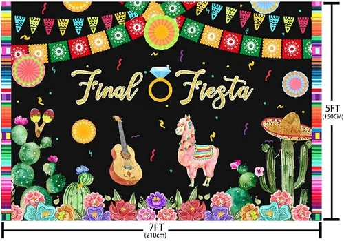 Miniatura 5 de Telón de fondo de fiesta de despedida de soltera de 7 x 5 pies para mujer, temática tropical mexicana, fanáticos de papel, cactus y vaquero