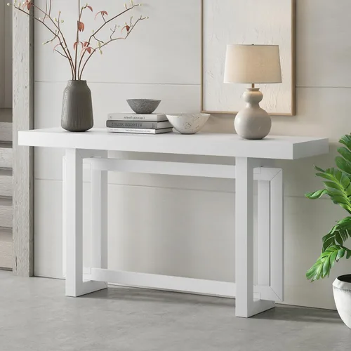 Miniatura 8 de Console Table for Entryway, 59" Wood Sofa Table with Solid Wood Legs, Modern Entryway Table with Geometric Design for Living Room, Hallway