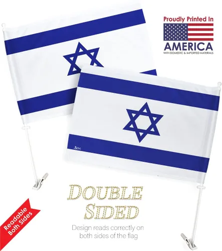 Miniatura 4 de Bandera de Israel para Carros - Bandera israelí para automóvil, paquete vintage americano, pequeño regalo, 12 x 18 pulgadas, clip de soporte
