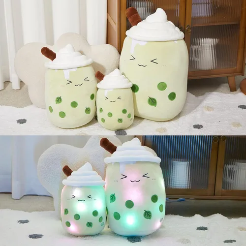 Miniatura 2 de Almohada de peluche de té Boba Matcha con luz LED de 10 pulgadas, kawaii, animal de peluche suave con burbujas, juguete con luces LED, regalo