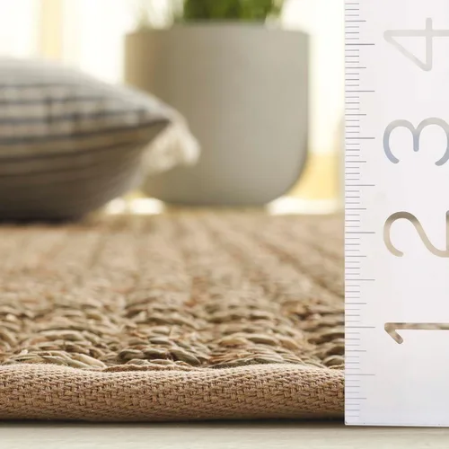Miniatura 6 de SAFAVIEH Alfombra de Área 10' Cuadrada - Colección de Fibra Natural - Grande - Natural y Beige, Hierba Marina, Patrón de Tejido de Canasta con Borde