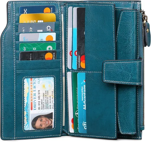 Miniatura 2 de SENDEFN - Cartera de cuero para mujer, portatarjetas con bloqueo RFID, monedero para mujer con cierre