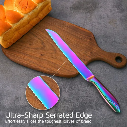 Miniatura 5 de WELLSTAR Cuchillo de pan de 8 pulgadas, cortador de pan dentado, hoja de acero inoxidable alemán ultra afilada y mango cómodo con revestimiento