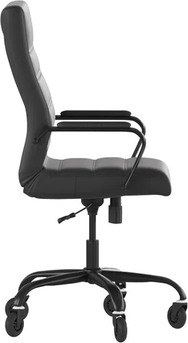 Miniatura 8 de Flash Furniture Whitney - Silla de oficina giratoria ejecutiva de LeatherSoft con respaldo alto y marco negro, brazos y ruedas de ruedas