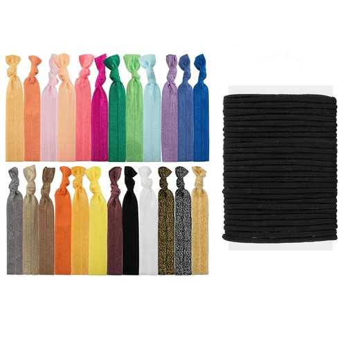 Miniatura 8 de 79Style Accesorios para el cabello de tela elástica para mujeres, 125 soportes para cola de caballo con cinta anudada, bandas para el pelo de tela