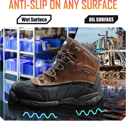 Miniatura 4 de Botas de Trabajo Impermeables con Puntera Compuesta Zapatos Antideslizantes de Cuero Botas de Construcción a Prueba de Perforaciones Zapatos
