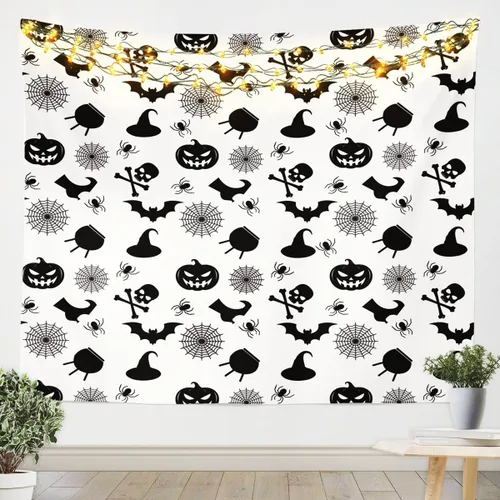 Miniatura 9 de Feelyou Halloween Wall Art for Bedroom Living Room Cartoon Ghost Tapestry Decoration for Kids Boys Girls Red Tapestry Wall Hanging Ghost Festival