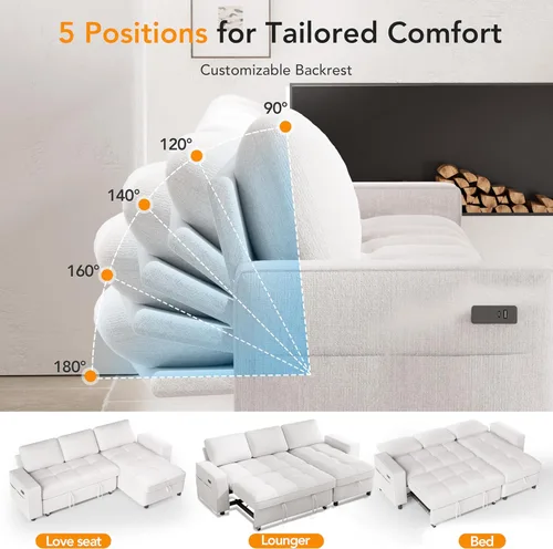 Miniatura 5 de Vipbear Sofá Seccional Cama de 81" con Cama Extraíble, Sofá Cama en Forma de L, Sofá Extraíble con Respaldo Reclinable, Chaise de Almacenamiento