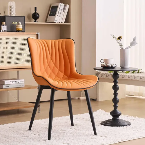Miniatura 8 de YOUTASTE Juego de 2 sillas de comedor, modernas de mediados de siglo, tapizadas de piel sintética, con patas de metal negro, silla decorativa sin