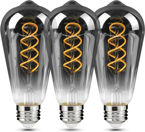 E26 ST64 - Bombillas Edison vintage, vidrio recubierto de gris ahumado, regulable, 4 W (equivalente a 20 W) 150 lúmenes, blanco suave de 2700 K,