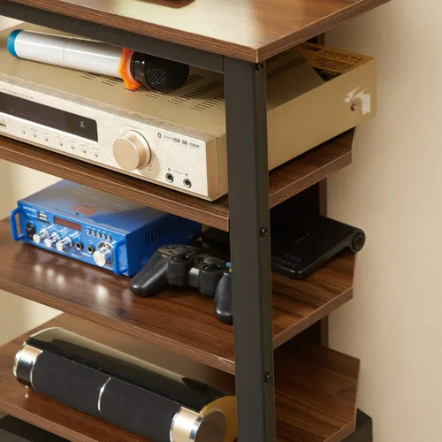 Miniatura 8 de HOMCOM Soporte multimedia con estante de audio de 4 niveles, estante de esquina para medios AV con gestión de cables para reproductores de DVD