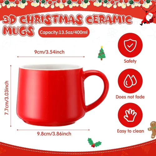 Miniatura 2 de Sliner Divertidas tazas de Navidad en 3D con animal en el interior, 13.5 onzas, hechas a mano, taza de café de cerámica, bonita figura de dibujos