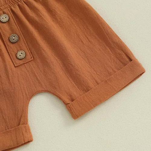 Miniatura 84 de Conjunto de ropa casual de manga corta con botones y pantalones cortos de lino para bebés y niños pequeños
