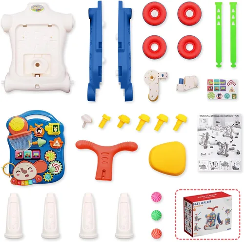 Miniatura 9 de QDRAGON Andador de empuje 5 en 1 para bebés varones, aprendizaje para caminar para niños pequeños, andador de sentado a de pie, juguete de empuje