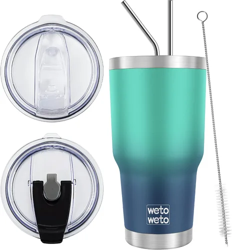 Miniatura 28 de WETOWETO - Vaso de 30oz, taza de viaje con aislamiento al vacío de acero inoxidable, taza de café y agua con recubrimiento en polvo de doble pared