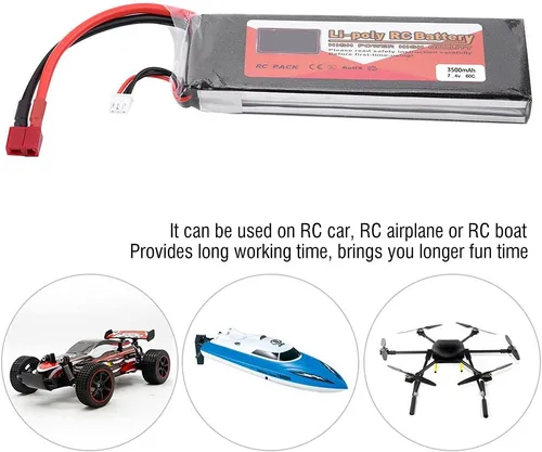 Miniatura 3 de Batería Lipo recargable 2S de 7.4 V Lipo con enchufe en T para coche a control remoto, camión, barco, vehículos (3500mAh 60C)