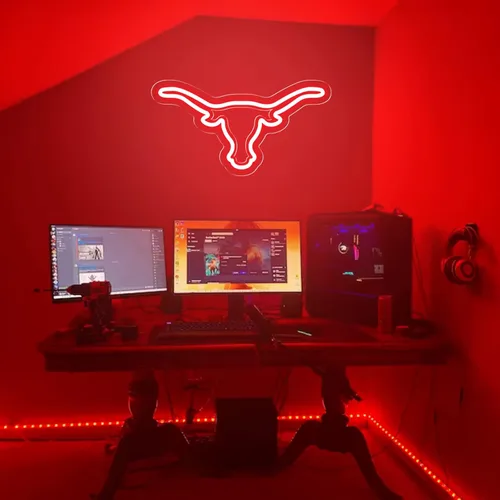 Miniatura 9 de Texas Bull - Letrero de neón para pared, atenuador remoto rojo del oeste de Texas Bull Skull LED de neón, lámpara de vaca toro alimentada por USB