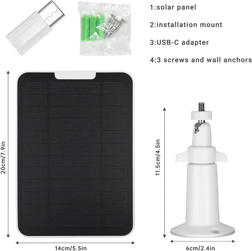Miniatura 9 de Panel solar mejorado de 5 V 6 W para cámara de seguridad, compatible con Eufycam 2C/2C Pro/2/2 Pro/E20/E40/E, con puerto micro USB, adaptador USB-C