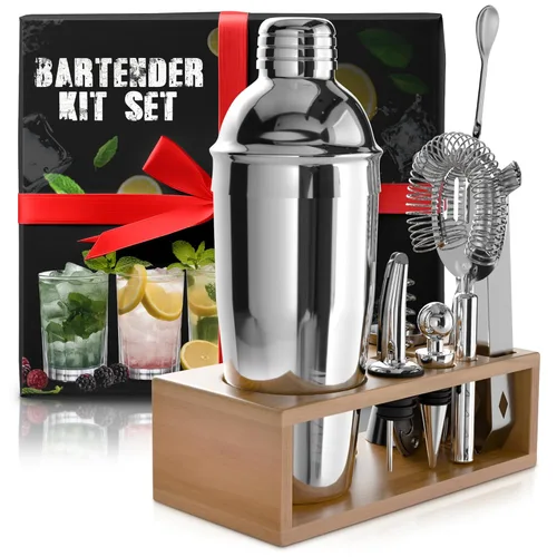 Juego de 10 cocteleras – Kit de coctelería de acero inoxidable con 10 accesorios, juego de herramientas de barra fácil de limpiar | Organizador de