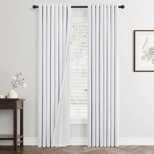 Miniatura 33 de Cream Linen Blackout Curtains 90 Length 2 Panels Set for Living Room Bedroom, 100% Black Out Thermal Insulated Linen Drapes, Room Darkening Grommet