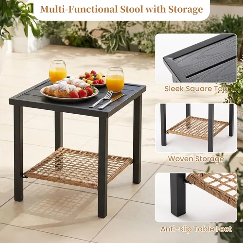 Miniatura 3 de COSIEST Juego de 3 sillas mecedoras para exteriores, muebles de patio de ratán con cojines gruesos y cálidos beige y mesa auxiliar de almacenamiento