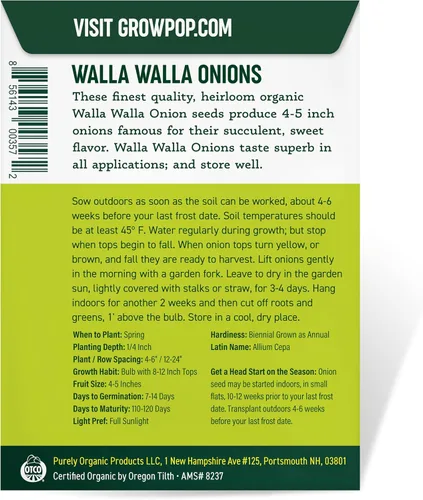 Miniatura 3 de Semillas de cebolla orgánicas (Walla Walla) – Aproximadamente 200 semillas – USDA Organic, sin OMG, polinizado abierto, reliquia, origen