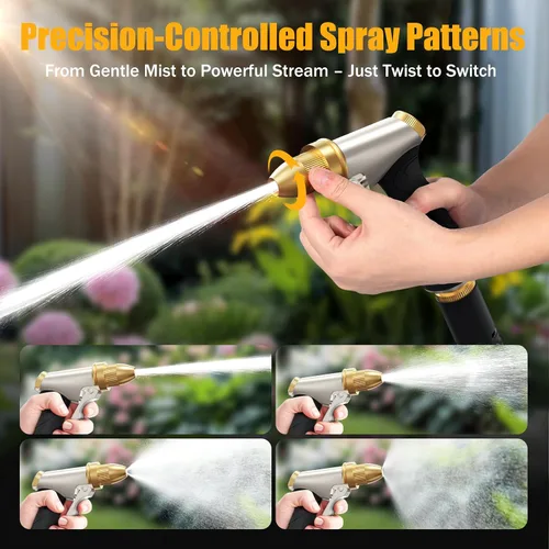 Miniatura 5 de Boquilla de manguera de jardín de latón resistente, boquilla de pulverización de agua de metal de alta presión con 4 patrones ajustables para riego