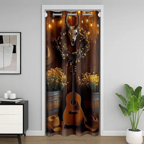 Miniatura 28 de Castle Fairy Cowboy Boots Door Curtain for Doorways Privacy Bohemia Musical Guitar Doorway Curtain Western Rustic Cowgirl All Season Blackout