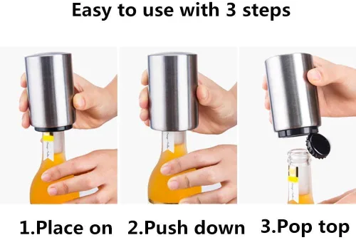 Miniatura 5 de Abridor automático de botellas de cerveza, abridor automático fácil de estallar con captador de tapa magnética, tapas sin doblar el colector