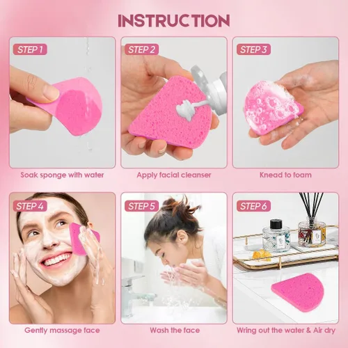 Miniatura 3 de AIDEA Esponjas faciales comprimidas color rosa, 96 unidades, esponjas faciales desechables, esponja cosmética de spa de celulosa 100% natural