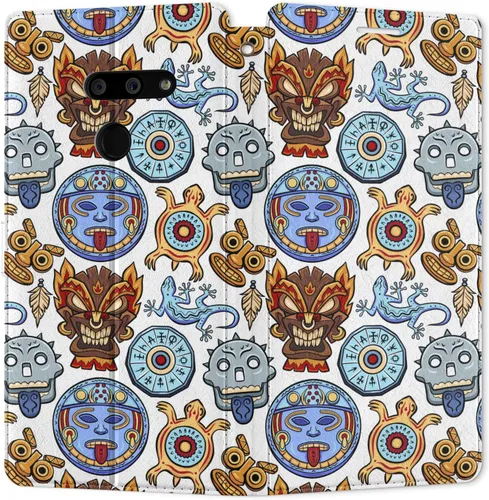 Funda tipo cartera de repuesto para LG Velvet 5G G8 ThinQ G8X G7 V60 V50 V50s V40 W30 W10 K61 Aztec Mexican Ancient Magnetic Cover Maya PU Leather